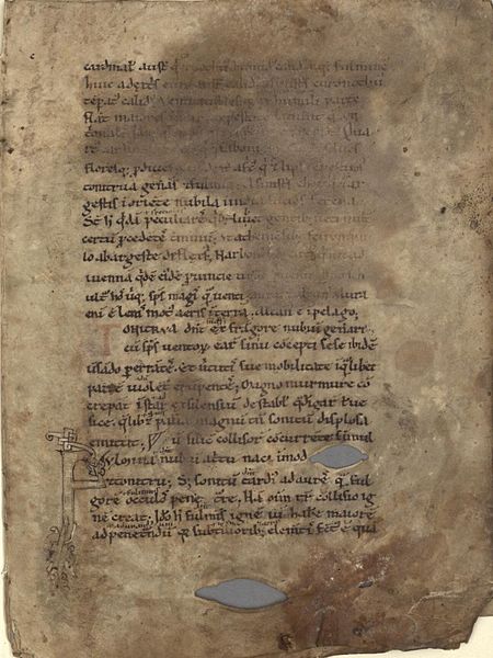 A page from a manuscript of Bede's treatise *De natura rerum* (On the nature of Things). Originally written in 703, this page is from a copy made in the 12th century.