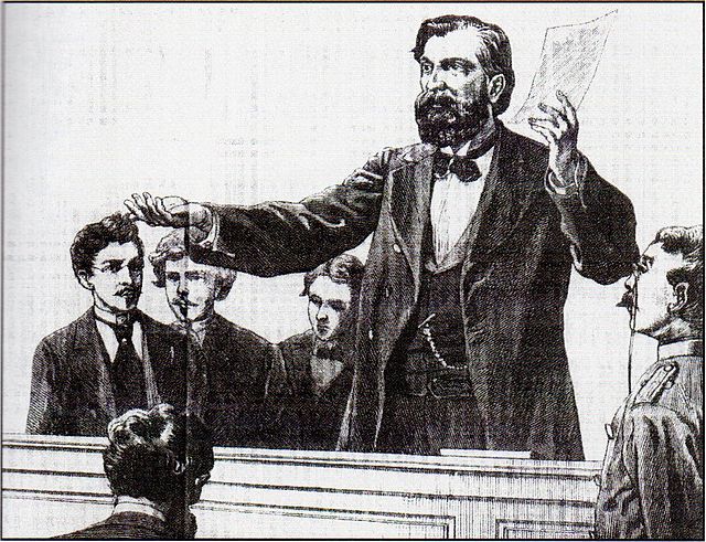 Historian Heinrich von Treitschke (c. 1834-1896) in a lecture hall in 1879. Professors were particularly exalted by the German public, but most chose not to wield their influence when the Republic collapsed into dictatorship.